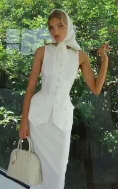 Helsa White Linen Button Front Vest Waistcoat Long XS Tank Blouse Chic